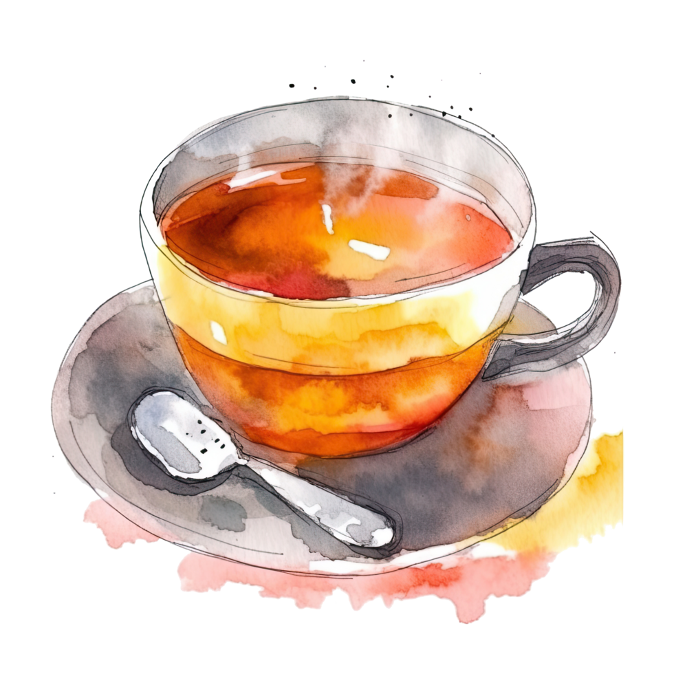 Watercolor painted tee cup. Illustration png