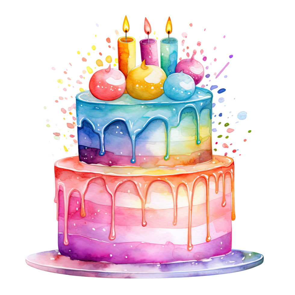 Watercolor Birthday Cake. Illustration png