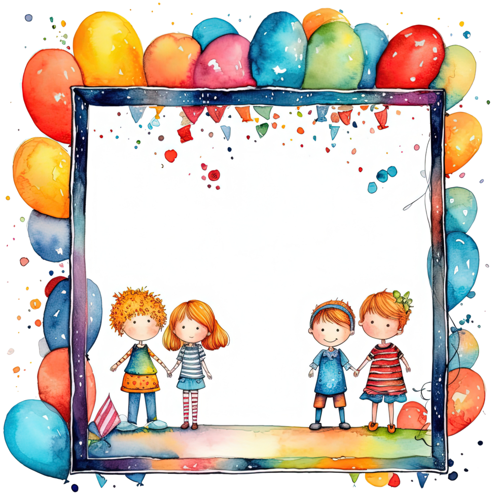 Kids cartoon birthday background. Illustration png