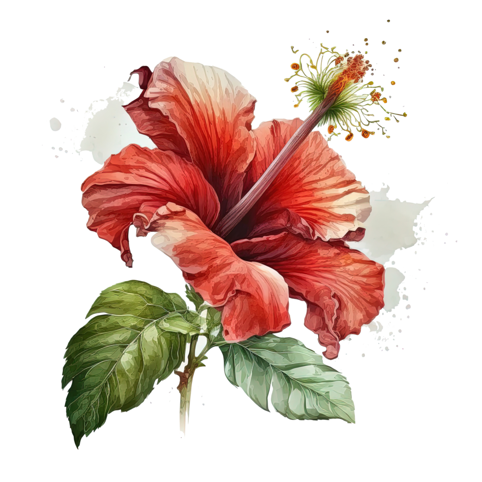 rood hibiscus bloem waterverf. illustratie ai generatief png