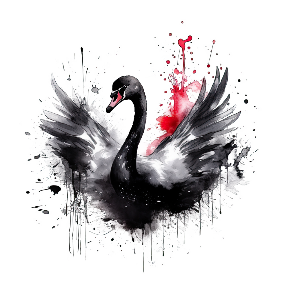Watercolor black swan. Illustration png