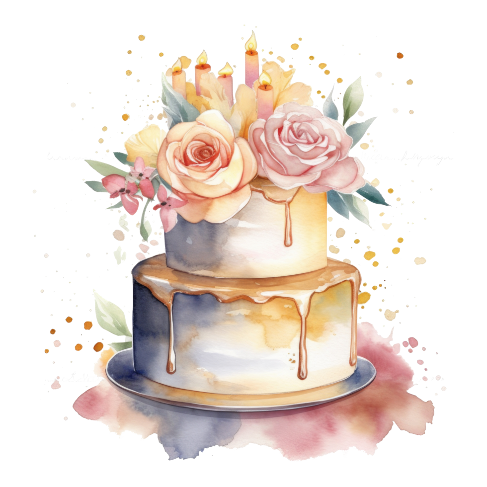 Watercolor Birthday Cake. Illustration png