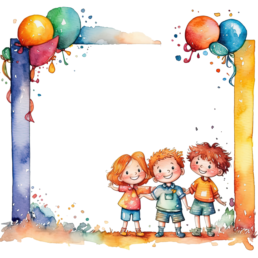 Kids cartoon birthday background. Illustration png