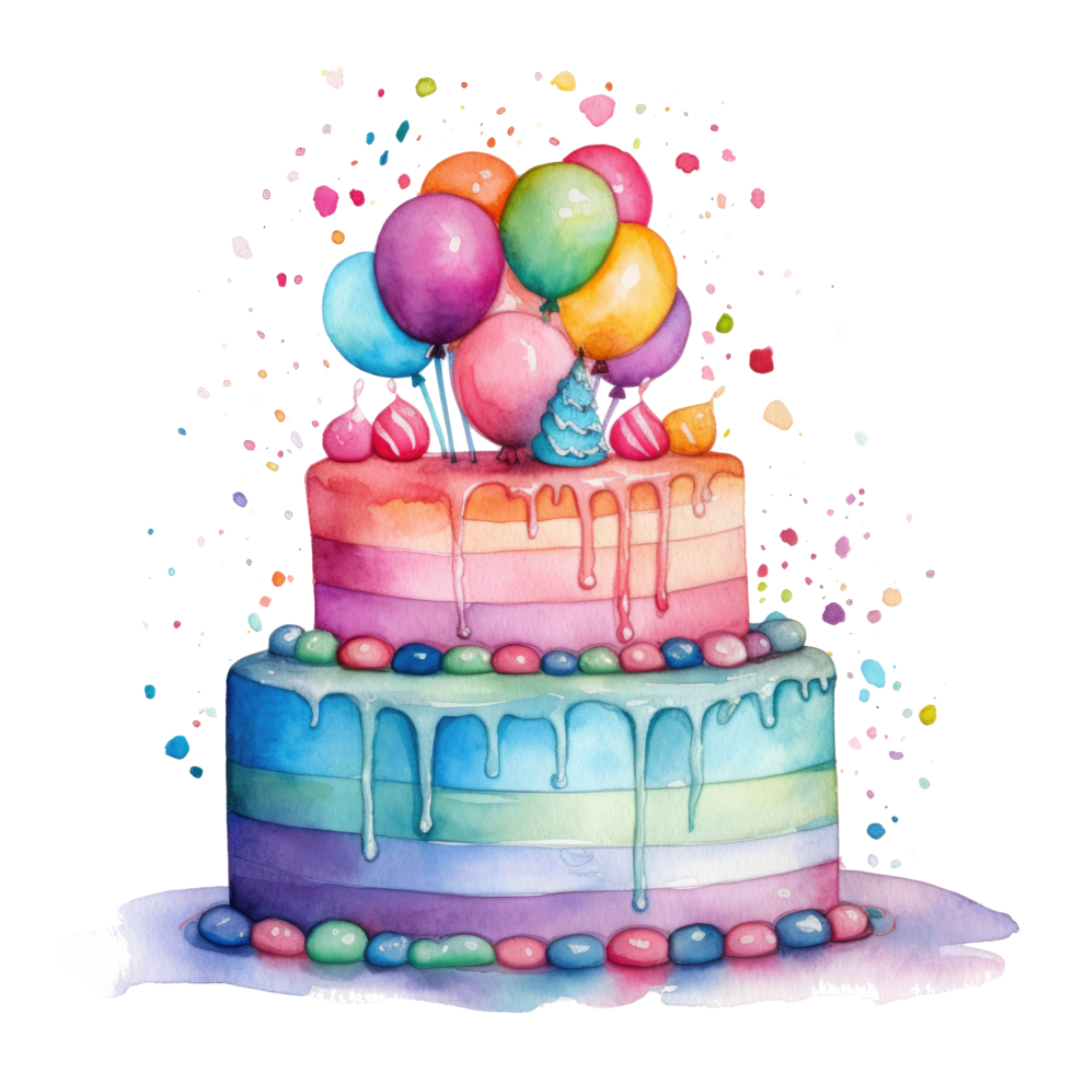 Watercolor Birthday Cake. Illustration png
