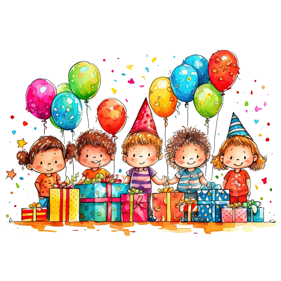 Kids cartoon birthday background. Illustration png