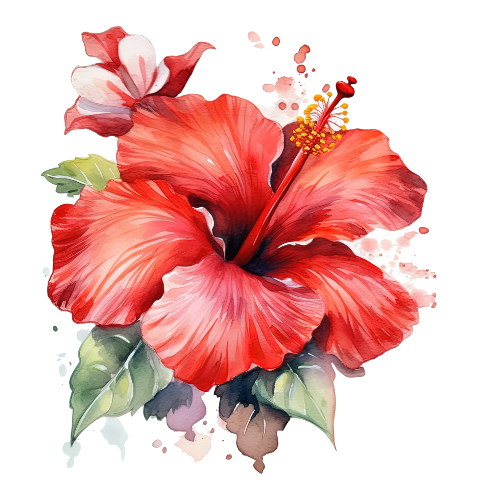 rouge hibiscus fleur aquarelle. illustration ai génératif png