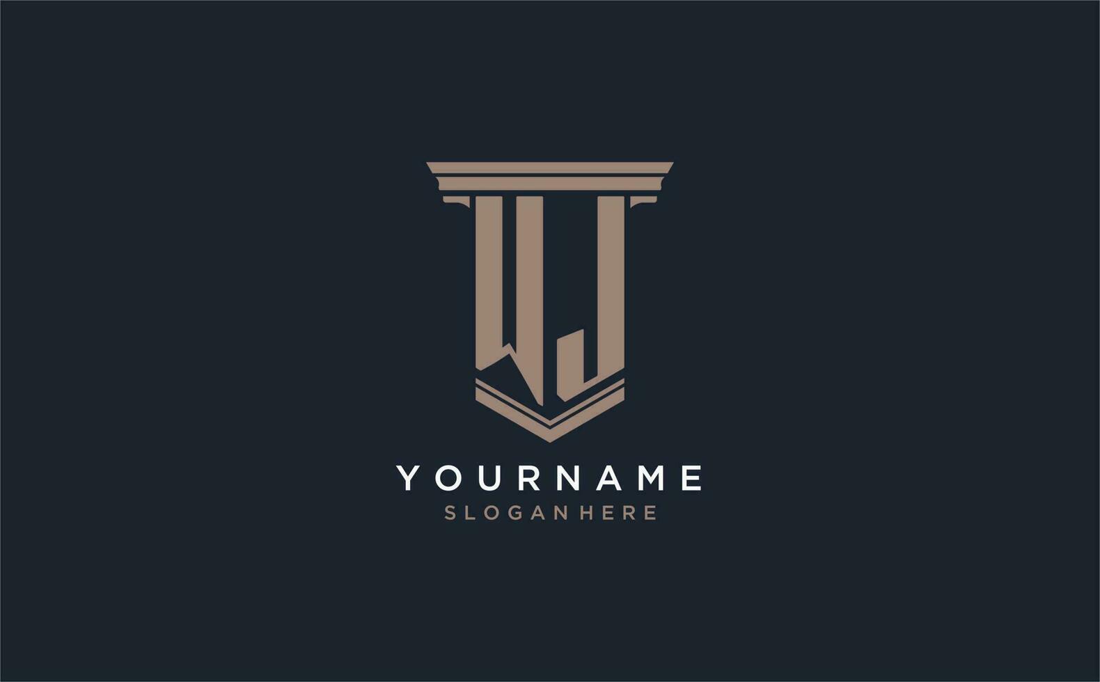 WJ initial logo with pillar style, luxury law firm logo design ideas vector