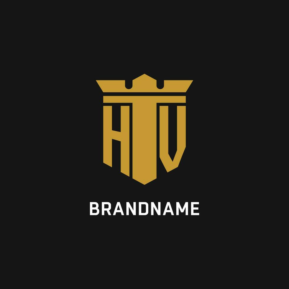 HV initial logo with shield and crown style vector