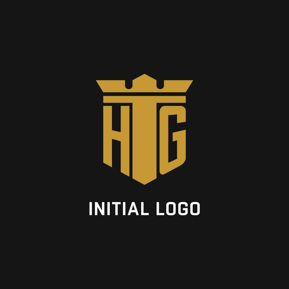 HG initial logo with shield and crown style vector