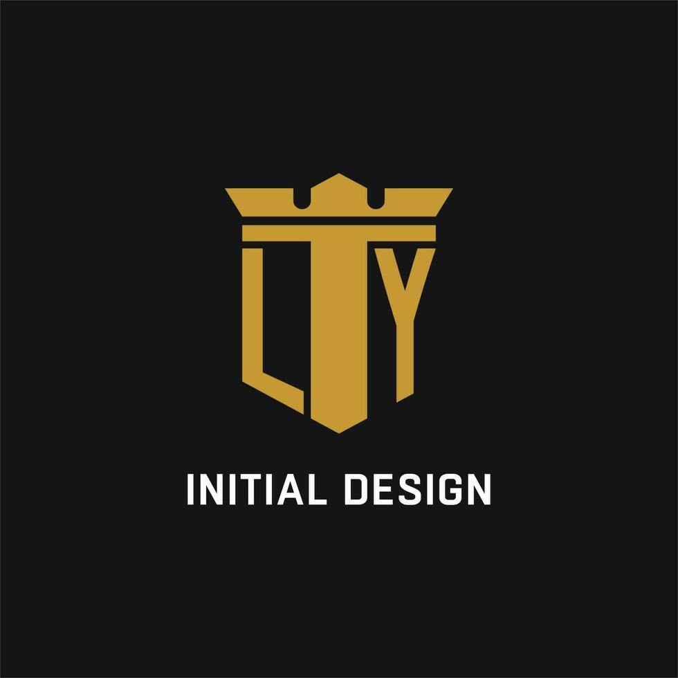 LY initial logo with shield and crown style vector
