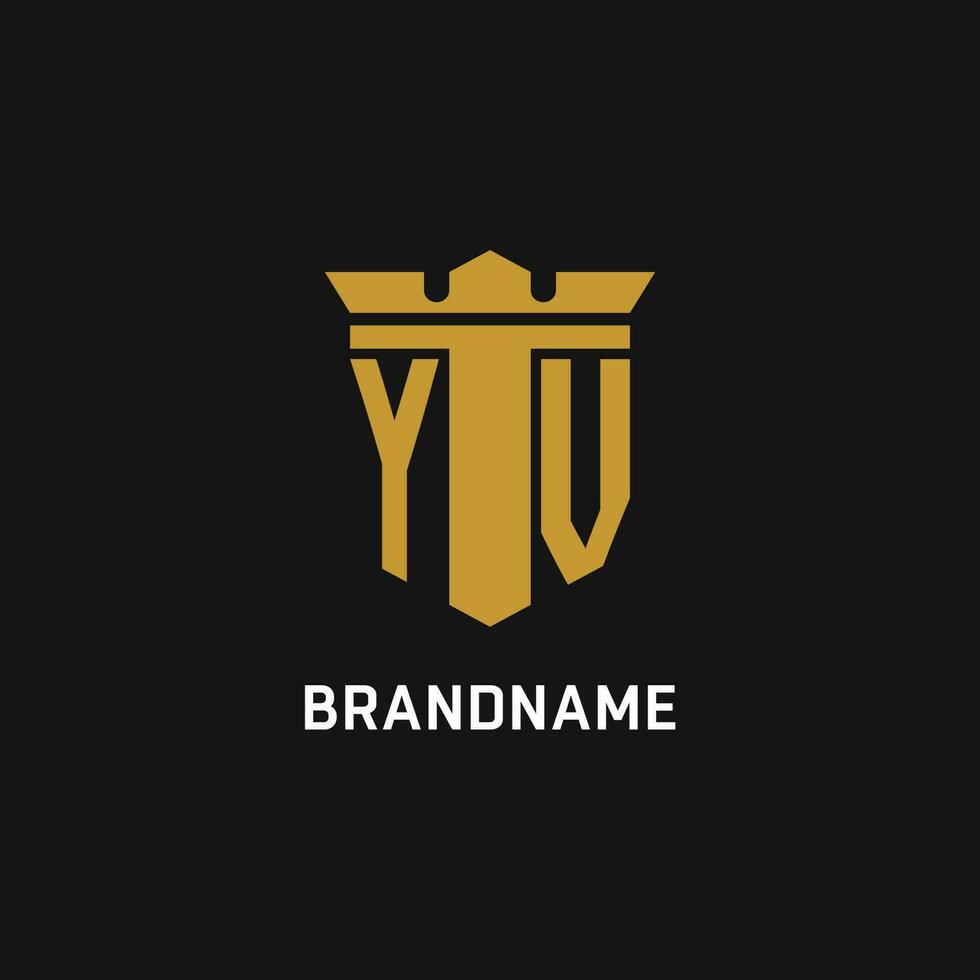 YV initial logo with shield and crown style vector