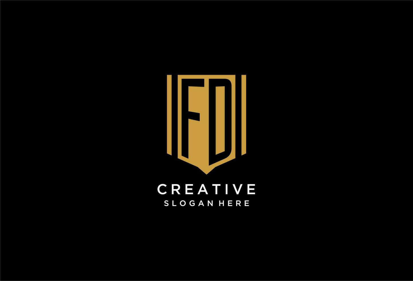 FD monogram logo with geometric shield icon design vector