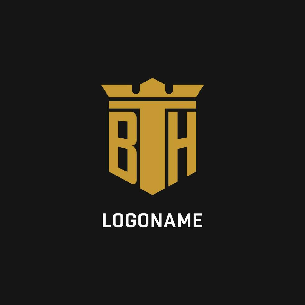 bh inicial logo con proteger y corona estilo vector