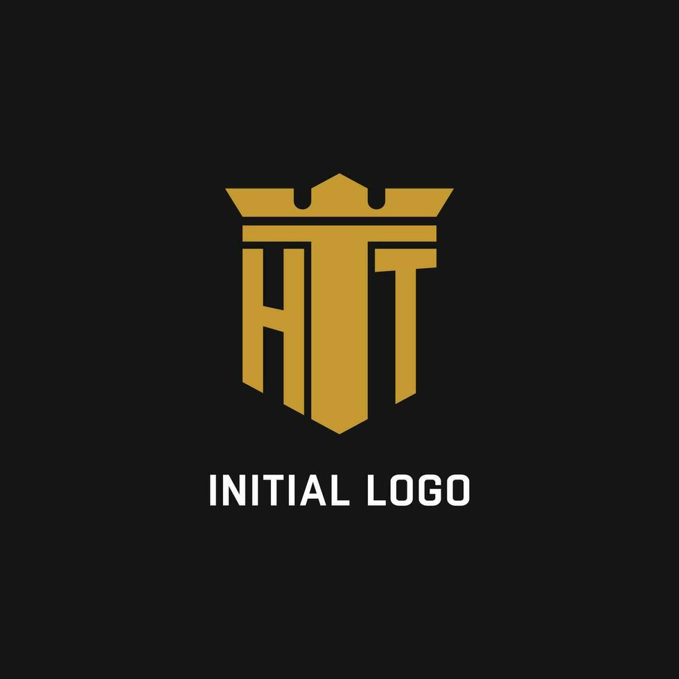 HT initial logo with shield and crown style vector