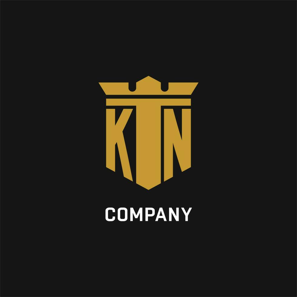 KN initial logo with shield and crown style vector