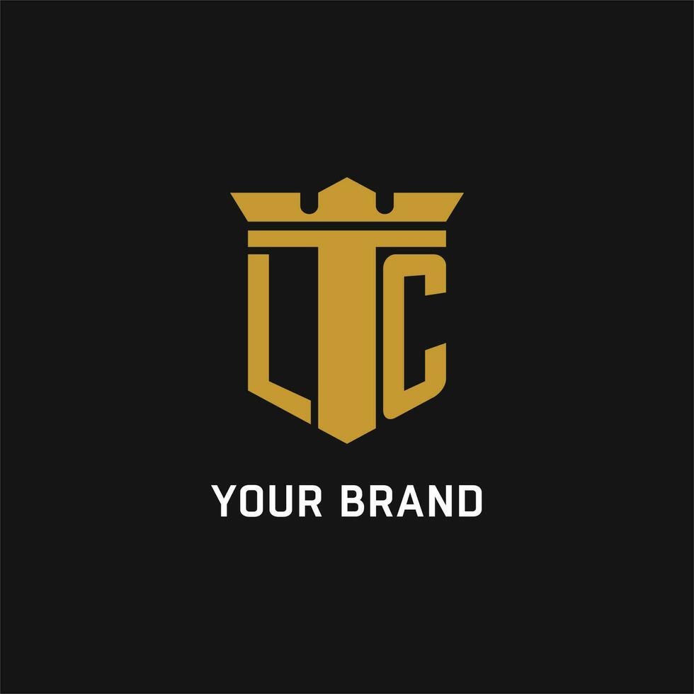 LC initial logo with shield and crown style vector