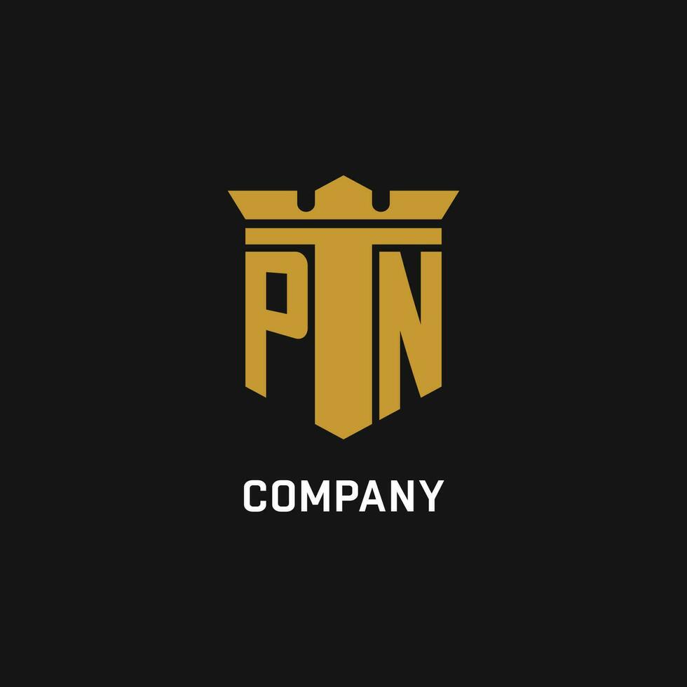 PN initial logo with shield and crown style vector