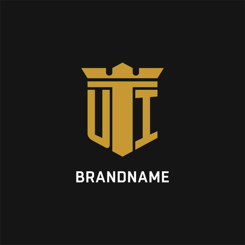 UI initial logo with shield and crown style vector