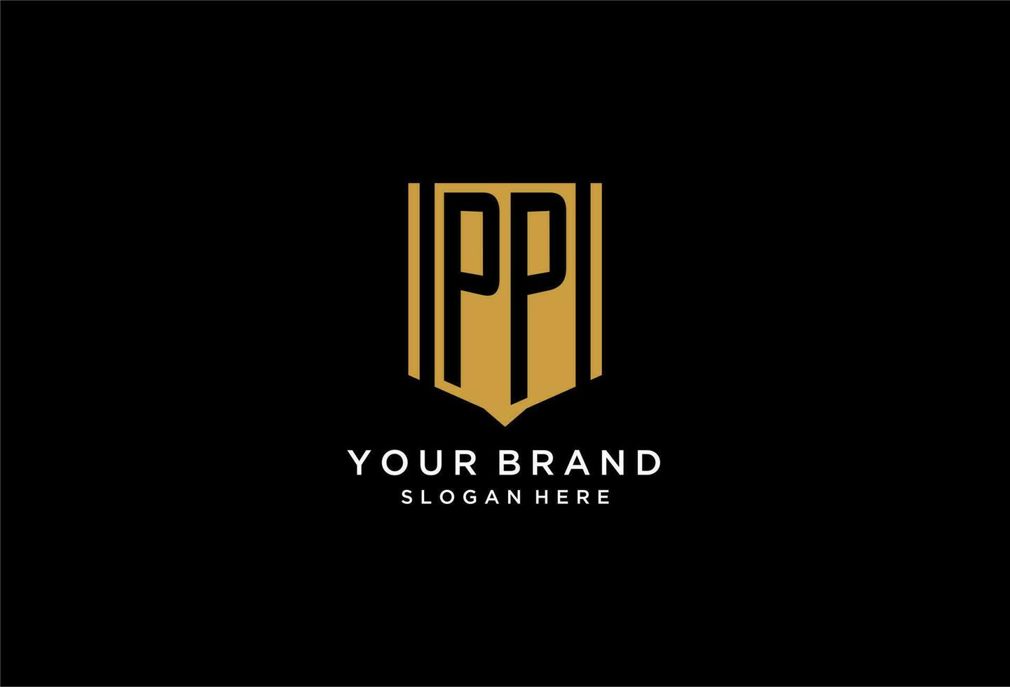 PP monogram logo with geometric shield icon design vector