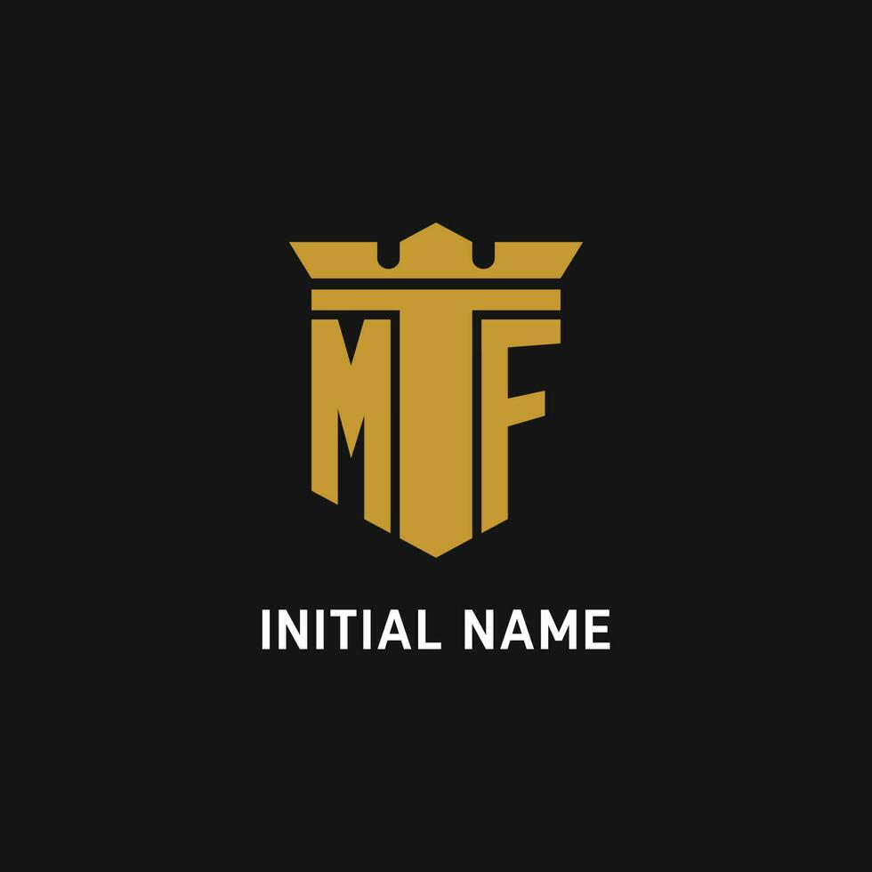 MF initial logo with shield and crown style vector