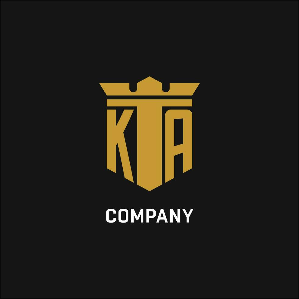 KA initial logo with shield and crown style vector