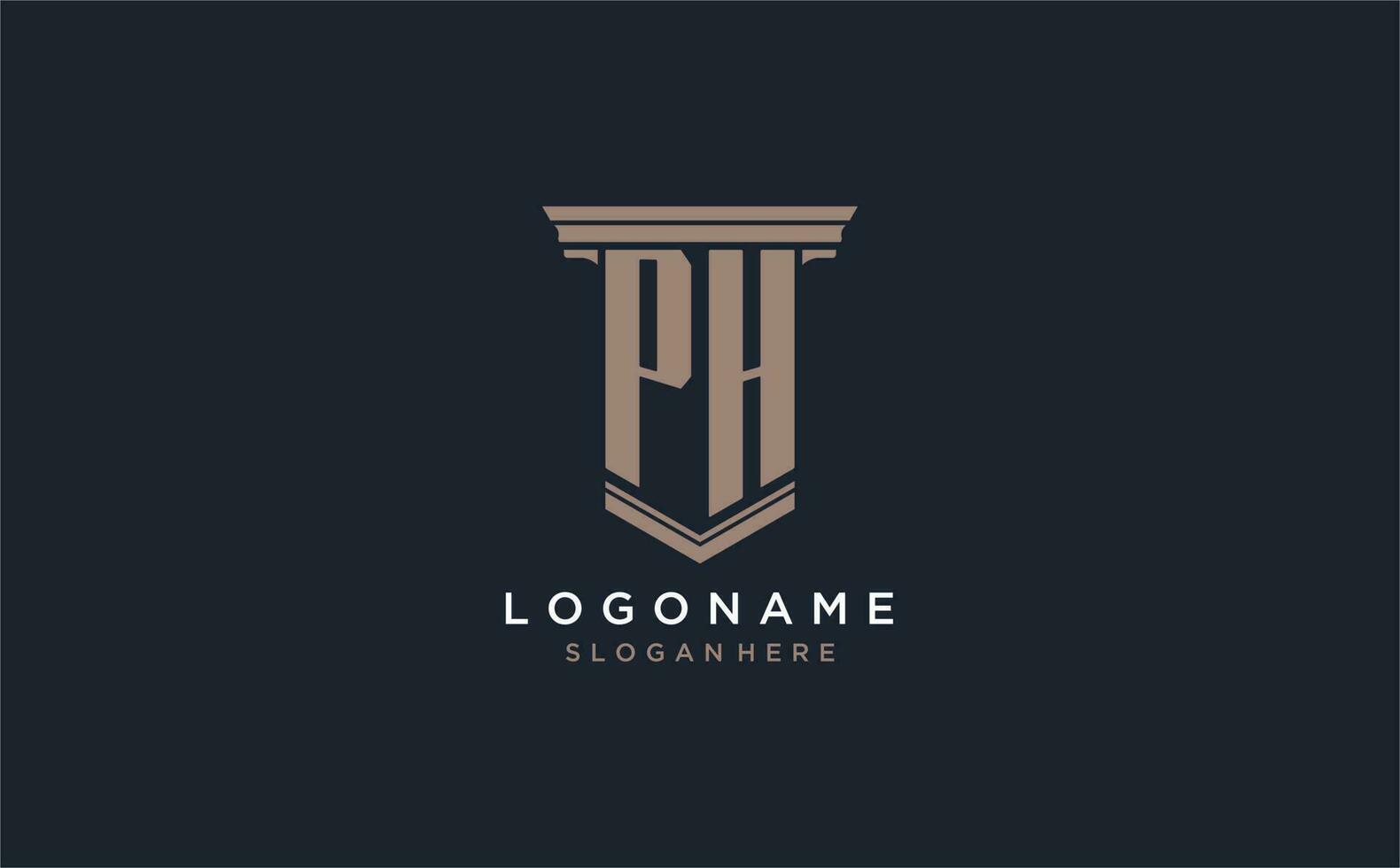 PH initial logo with pillar style, luxury law firm logo design ideas vector