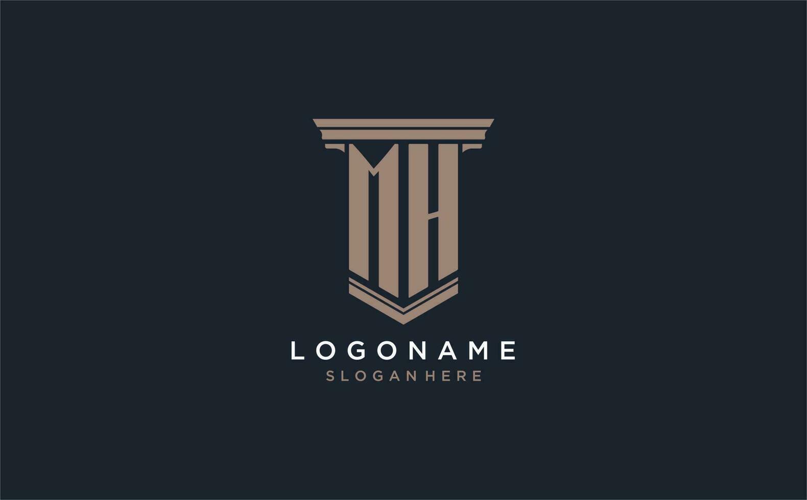 MH initial logo with pillar style, luxury law firm logo design ideas vector