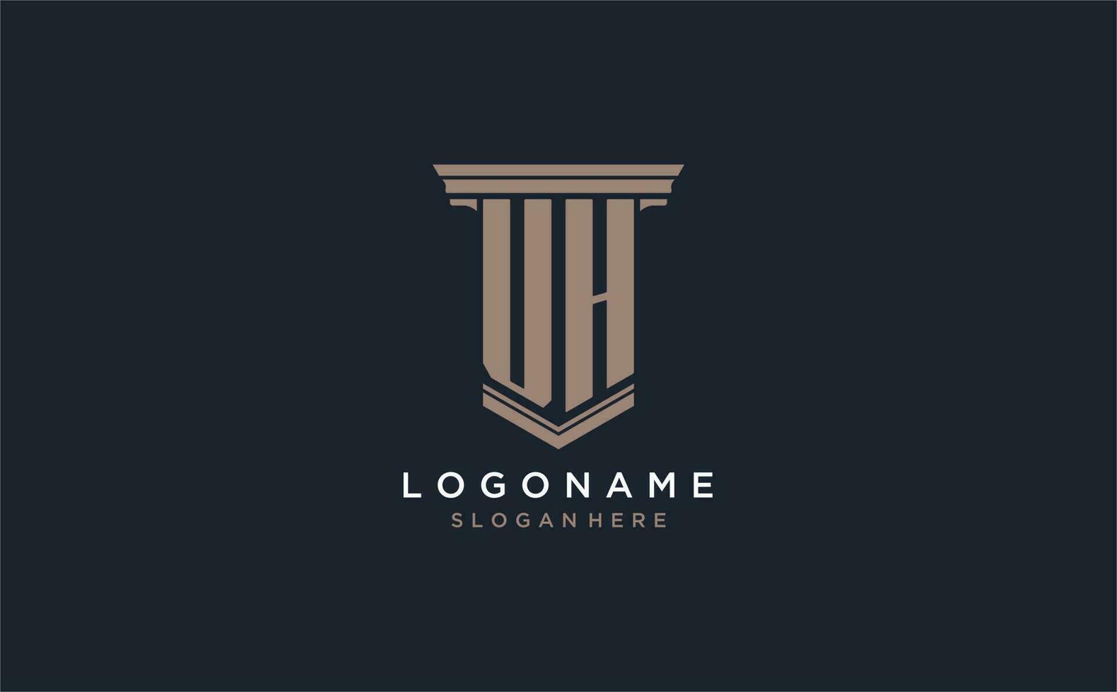 UH initial logo with pillar style, luxury law firm logo design ideas vector