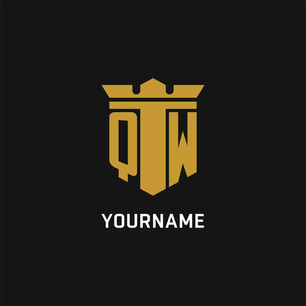QW initial logo with shield and crown style vector