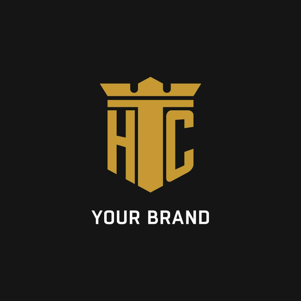 HC initial logo with shield and crown style vector