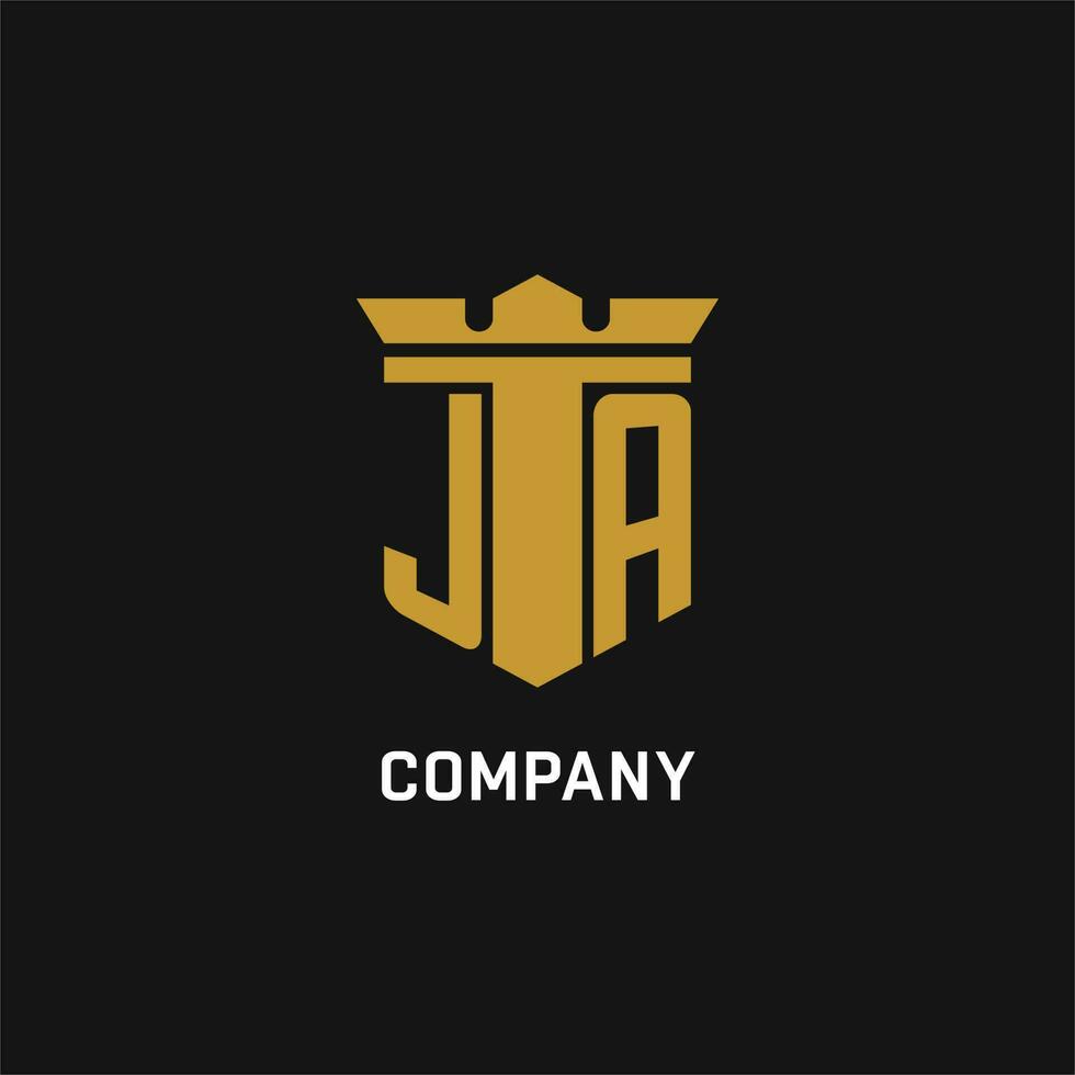 JA initial logo with shield and crown style vector