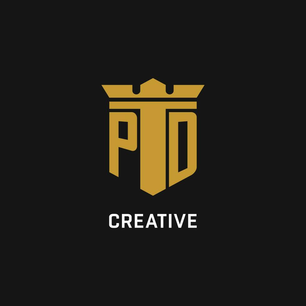 PD initial logo with shield and crown style vector