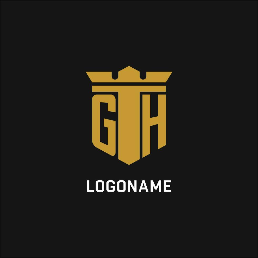 gh inicial logo con proteger y corona estilo vector