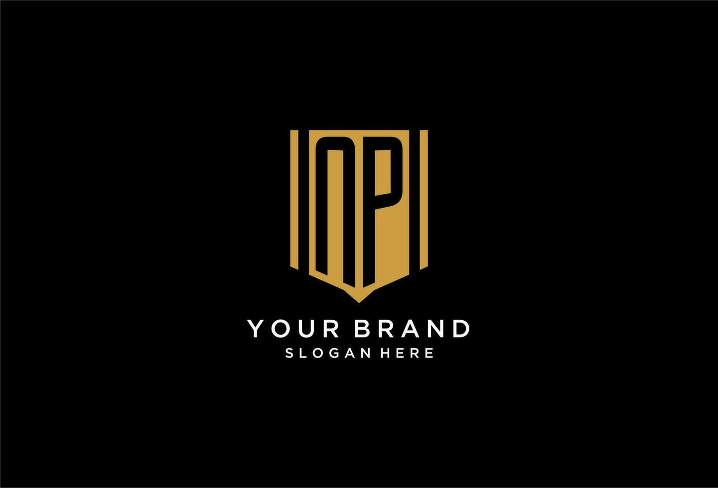 NP monogram logo with geometric shield icon design vector