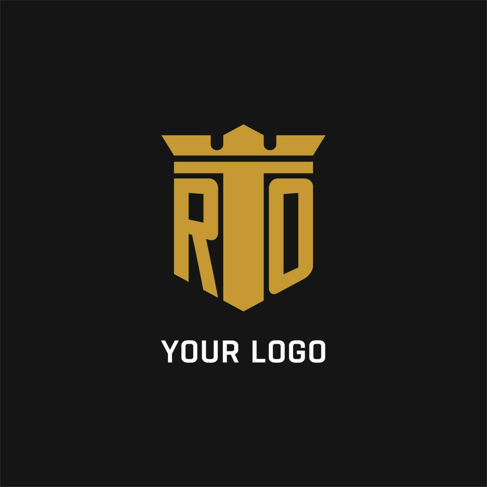 RO initial logo with shield and crown style vector