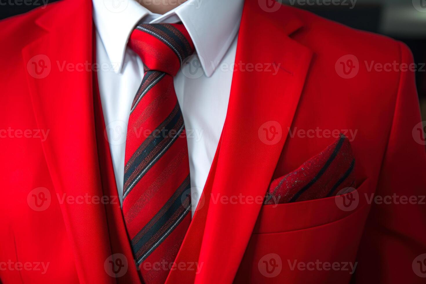 rojo hombres traje con Corbata generativo ai foto