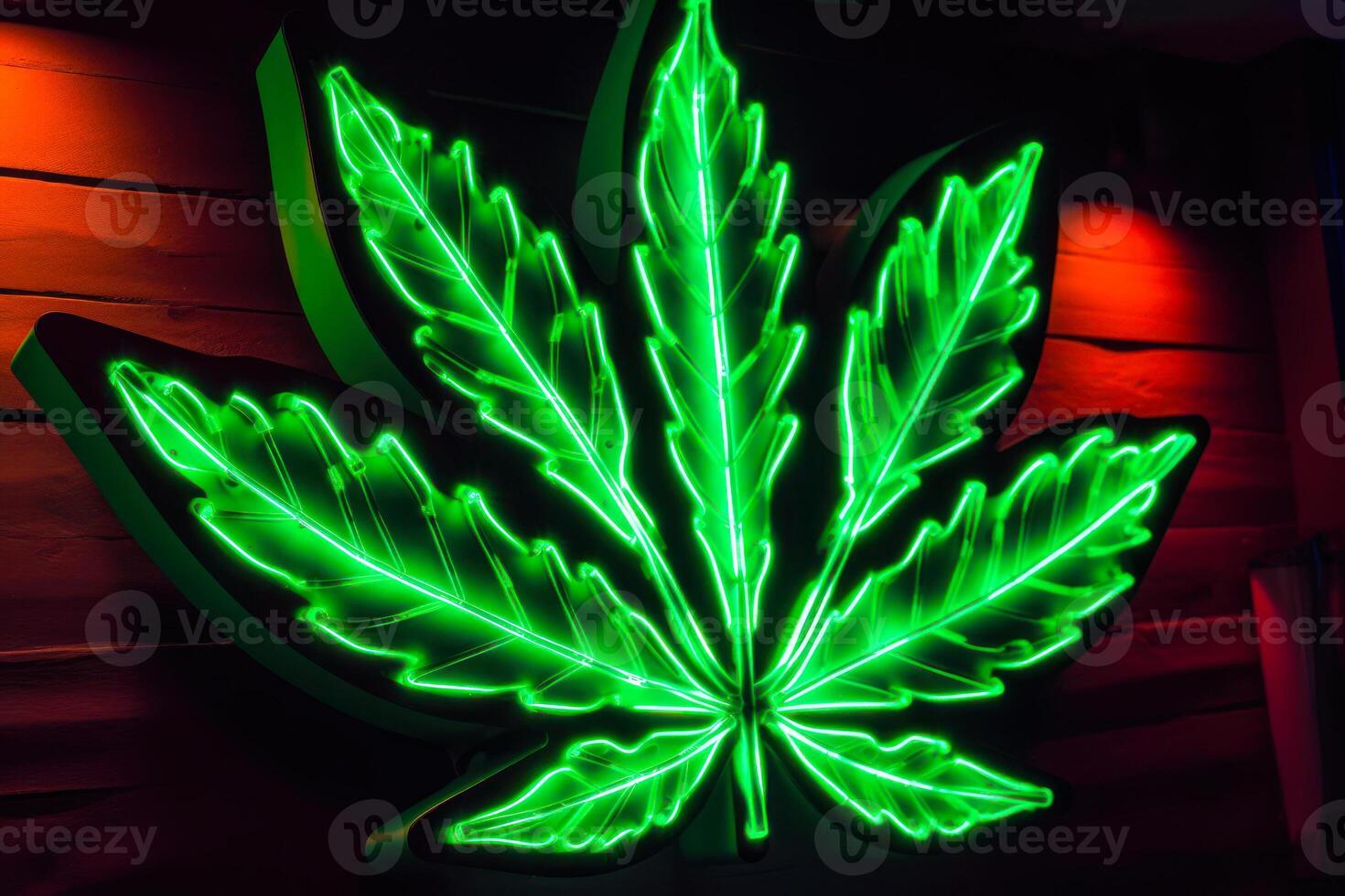green neon cannabis leaf logo photo
