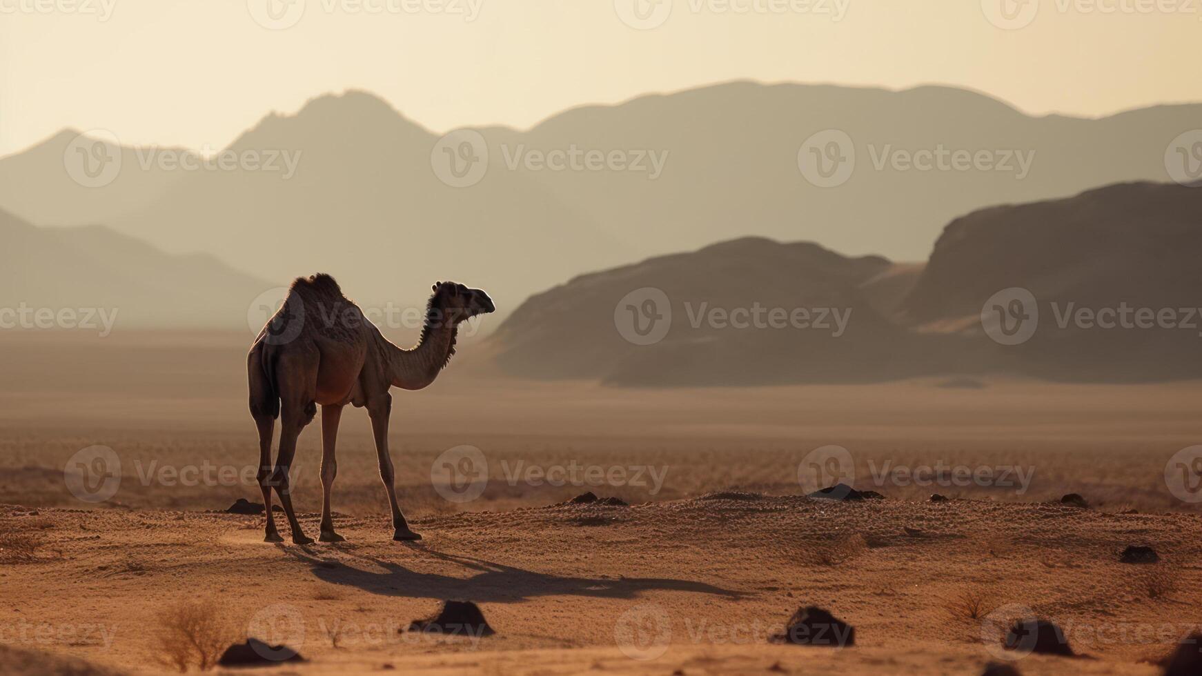 camel in desert landscape photo