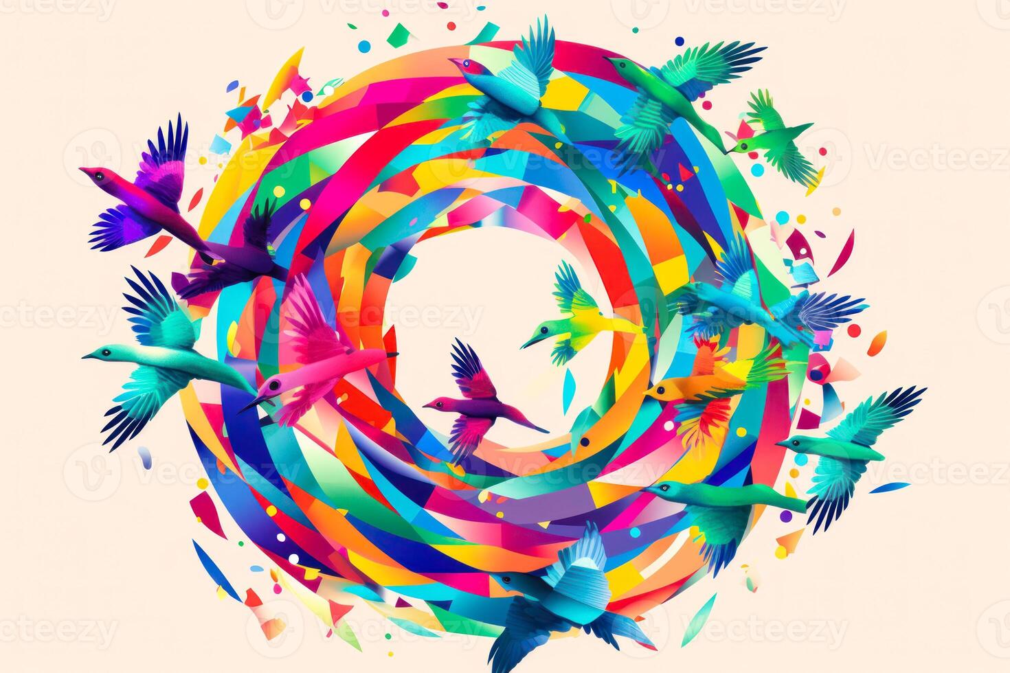 abstract colorful circle made of birds logo photo
