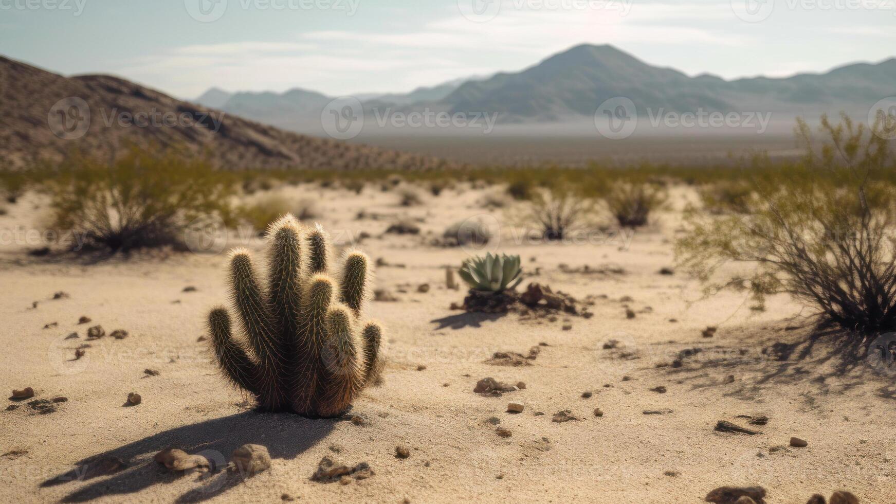 prickly cactus in the desert hot weather photo