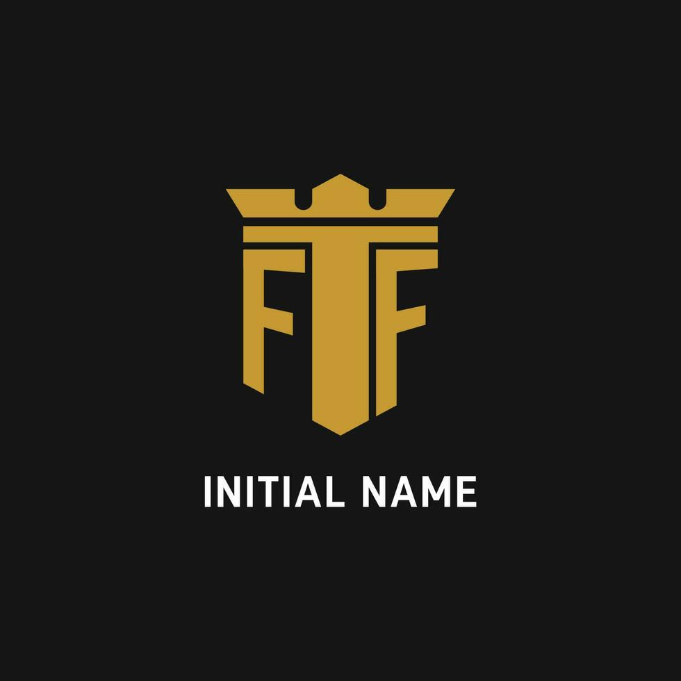 FF initial logo with shield and crown style vector