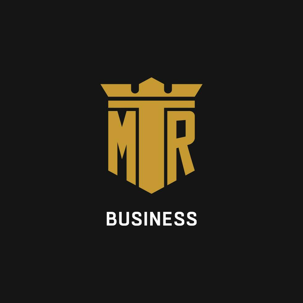 MR initial logo with shield and crown style vector