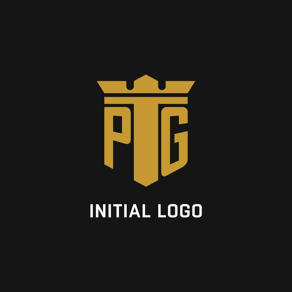 PG initial logo with shield and crown style vector