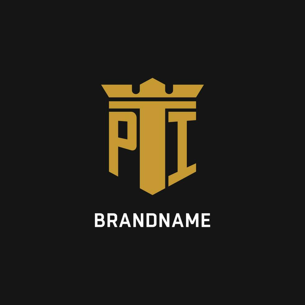 PI initial logo with shield and crown style vector