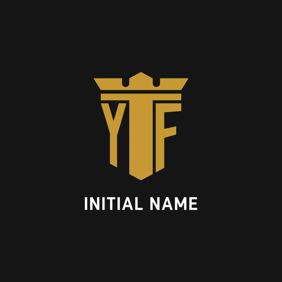 YF initial logo with shield and crown style vector