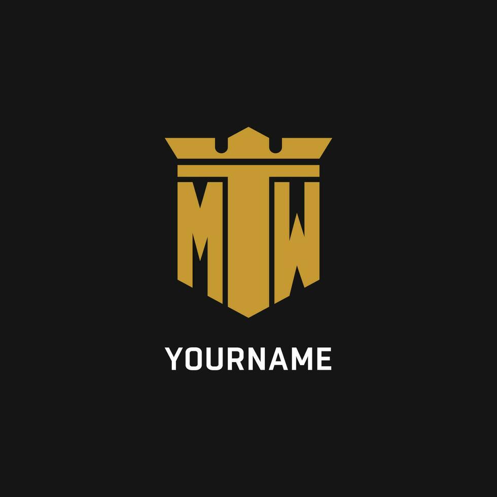 MW initial logo with shield and crown style vector