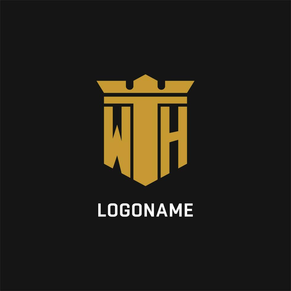 WH initial logo with shield and crown style vector