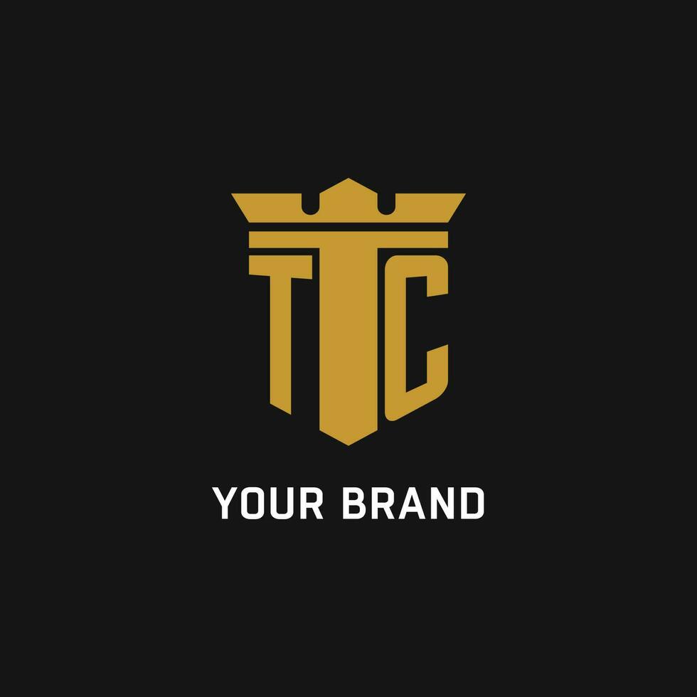 TC initial logo with shield and crown style vector