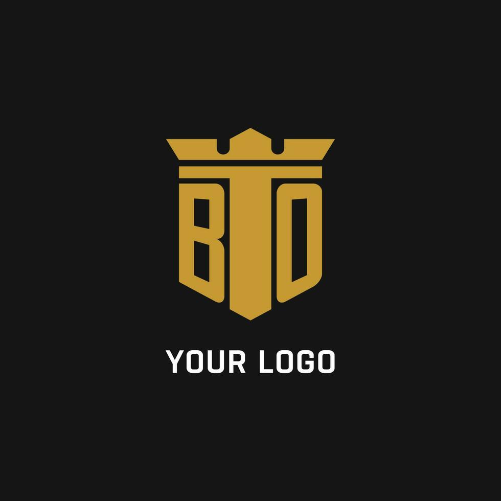 BO initial logo with shield and crown style vector