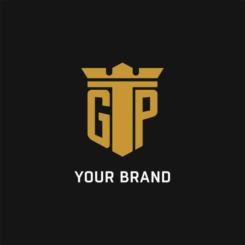 GP initial logo with shield and crown style vector